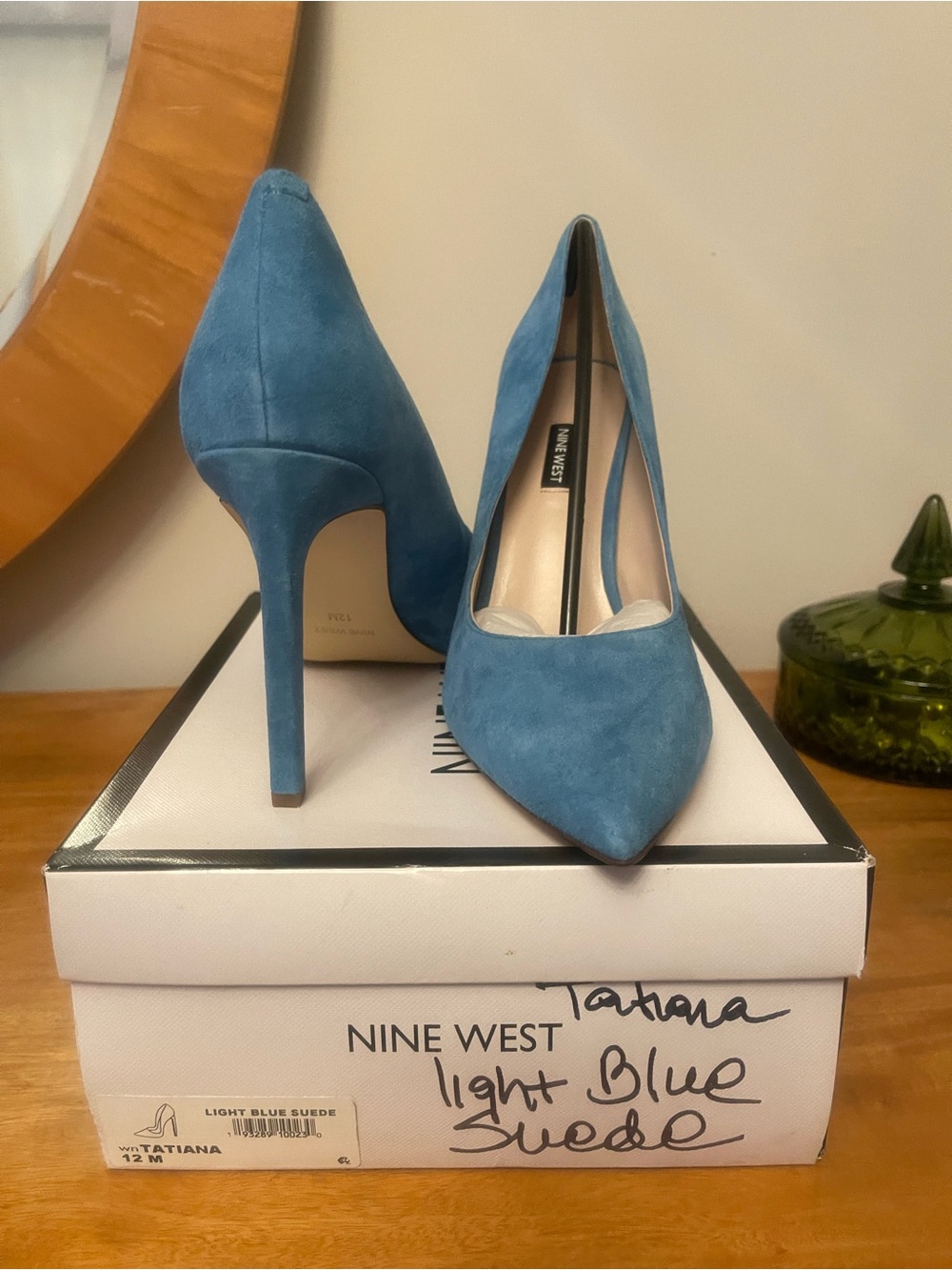 Nine West Tatiana Light Blue Suede Pointed-Toe Pumps